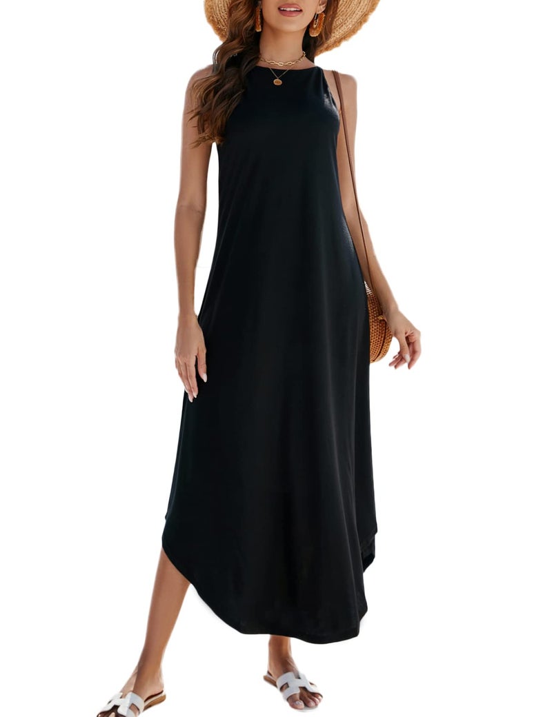Halife Womens Maxi Dresses for Summer Casual Loose Sleeveless Hater Long Sundresses for Beach Vacation Black XL - Image 1